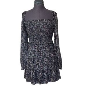 SM Wilfred Tempest Dress Mini Smocked Chiffon Floral Print Long Sleeve Aritzia